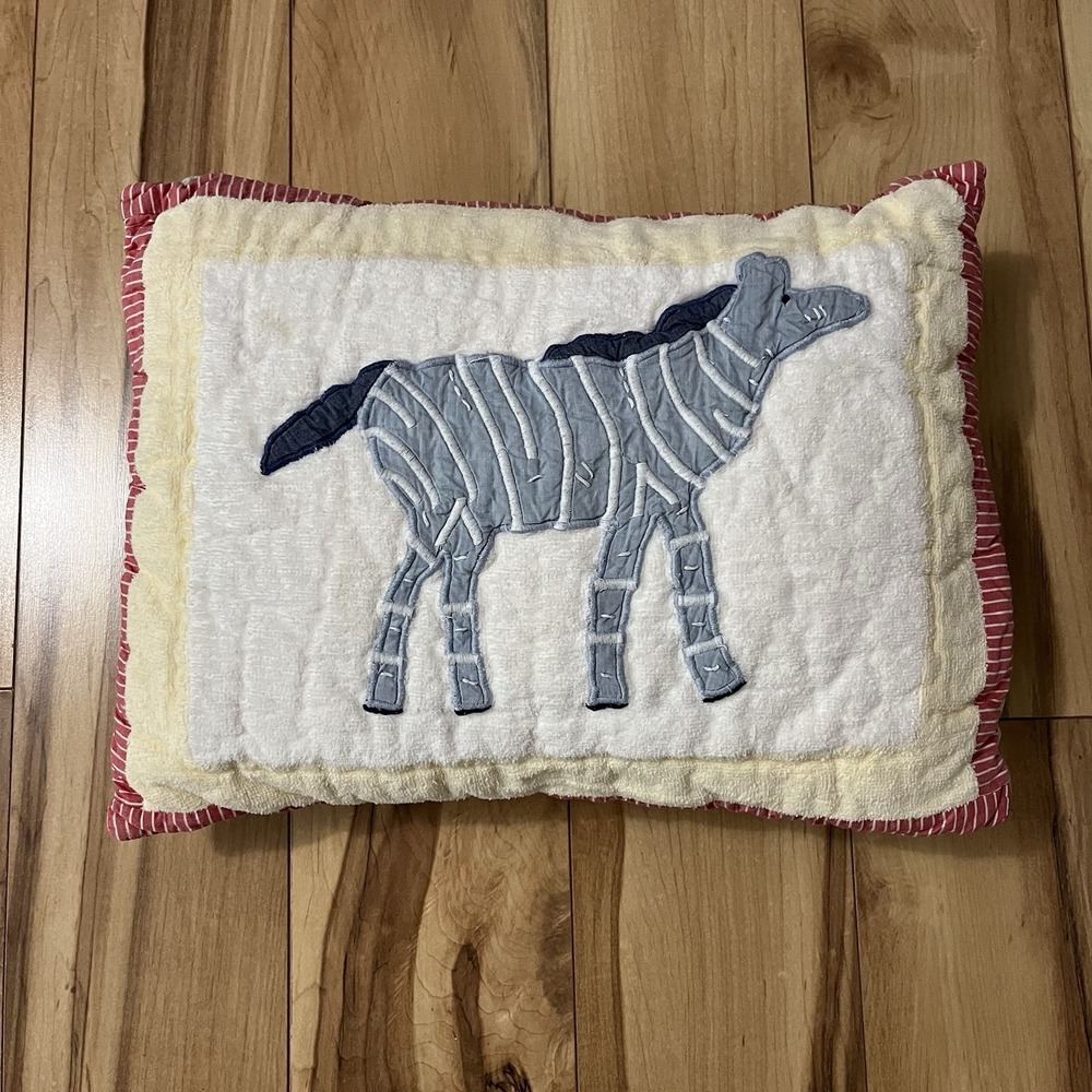 Pottery Barn Kids Cotton Safari Zebra Terry Cloth Quilted Throw Pillow 12"x16"